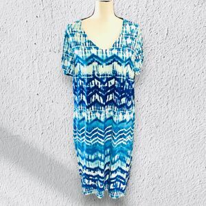 Zenergy by Chico's Zig-Zag Perry Print Dress in Blue Multi Size2/Large